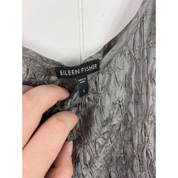 Eileen Fisher Crinkle Gauze Silk Gray Mini Dress Mature Size Small Preppy - Picture 3 of 10